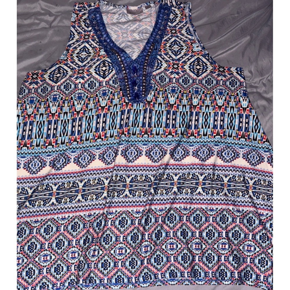 Avenue Plus Size Boho Print Beaded & Jeweled V Neck Tank‎ Top, 22/24